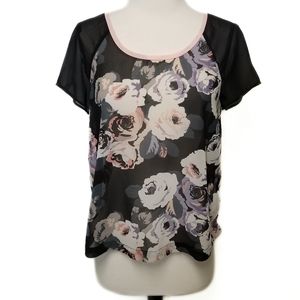 AMERICAN EAGLE Black Sheer Floral Blouse Size S